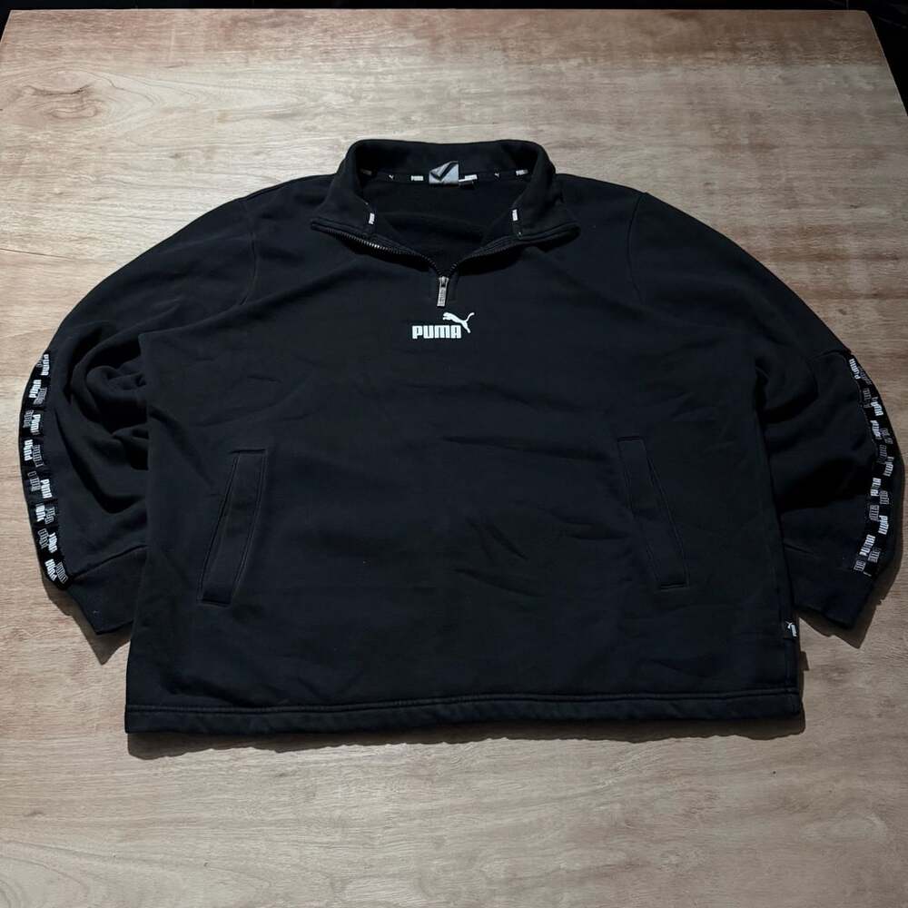 Puma Black Logo Tape Sleeve Quarter Zip Pullover Sweatshirt XL